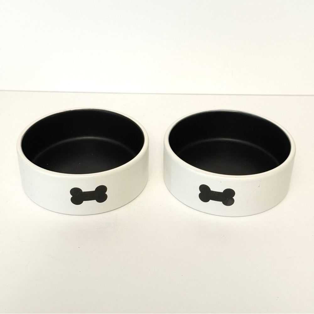 Throw Me A Bone Ceramic Bowls in White/Black with Bone Design